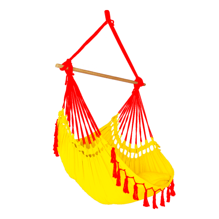 Rede Cadeira Simples - Tecido Amarelo e Acabamento Vermelho
